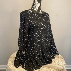 LOFT Womens Top Black White Polka Dots Peplum Hem Blouse (S)